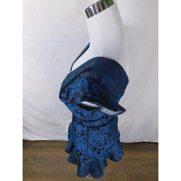 Floral Ruffle Top Womens Small Jacquard Fit Flare Button V Neck Blouse - Picture 6 of 12